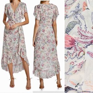 $455 CINQ A SEPT, Sheila Floral Ruffle-Trim Midi Dress  NWT